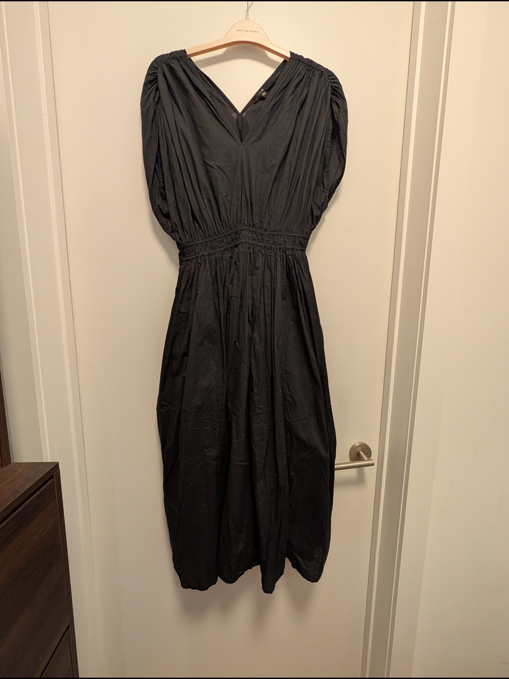 Joe's Jeans Black V-Neck Midi Dress with Smocked Waist